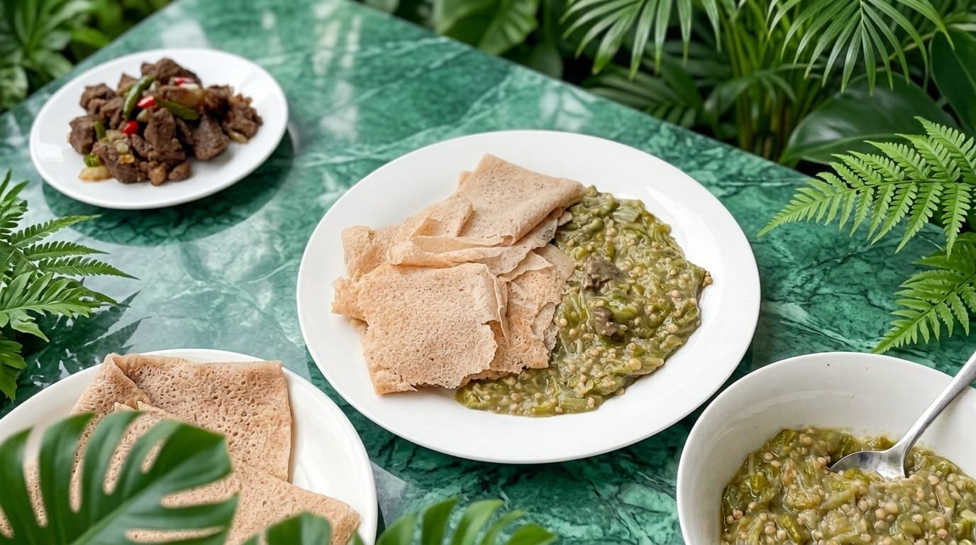 Authentic South Sudanese dishes on the table at Bit Bladi in Nairobi